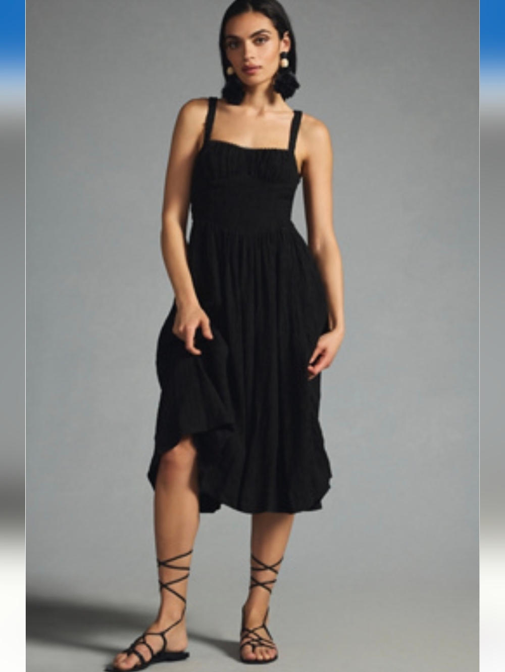 Anthropologie Black Smocked Midi Dress